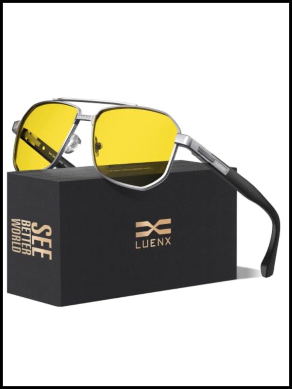 Polarized Night Vision Driving Glasses Square Metal UV400 Anti Glare